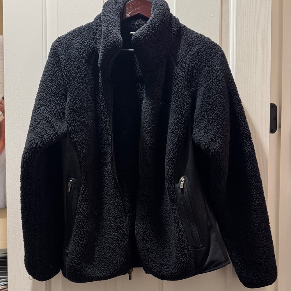 Plush Black Teddy Fleece Zip-Up Jacket